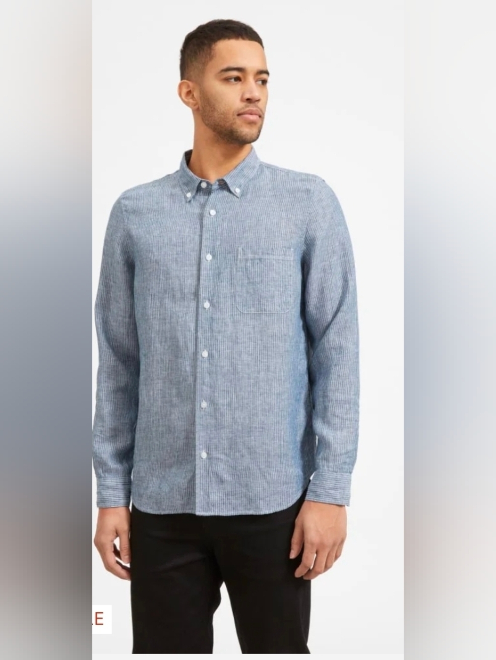 Everlane Shirt Mens L Blue White 100% Linen Coastal Minimalist Vacation Resort